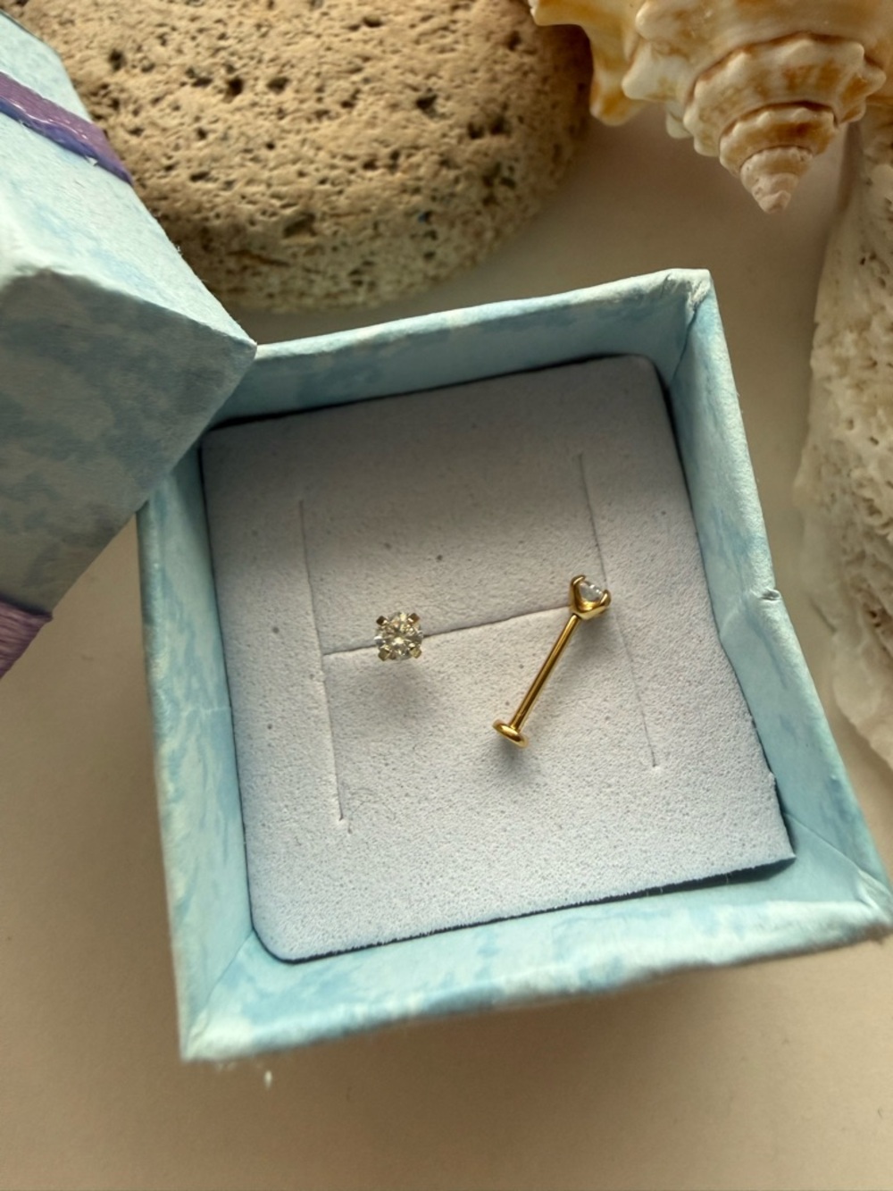 Implant Grade Titanium Gold PVD White CZ Threadless Flat back Stud Earrings